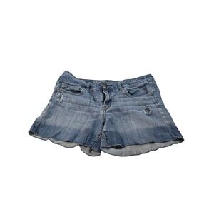 American Eagle Stretch Denim Cut Off Shorts Medium Wash Distressed Womens 14